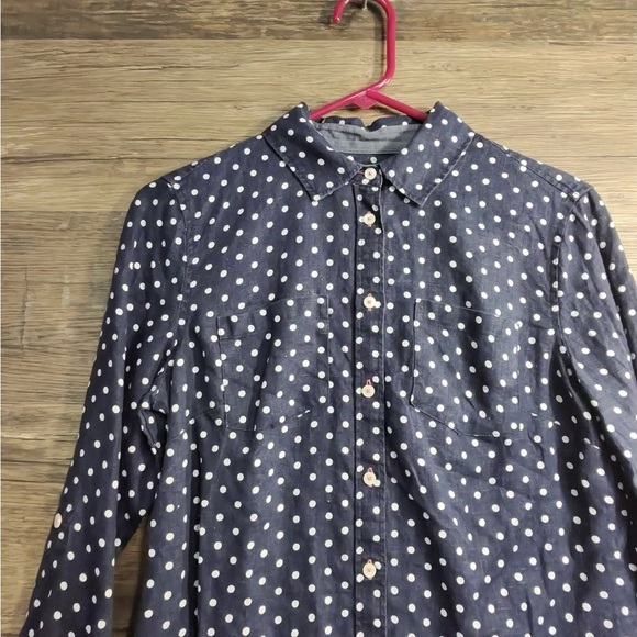 Talbots Navy Blue and White Polka Dot Button Down Shirt - Picture 2 of 7